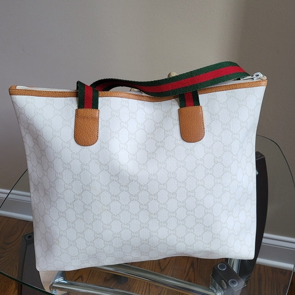 GUCCI GG Plus Monogram White Tote Bag Vintage PVC,, Authentic.!!! - Picture 3 of 16